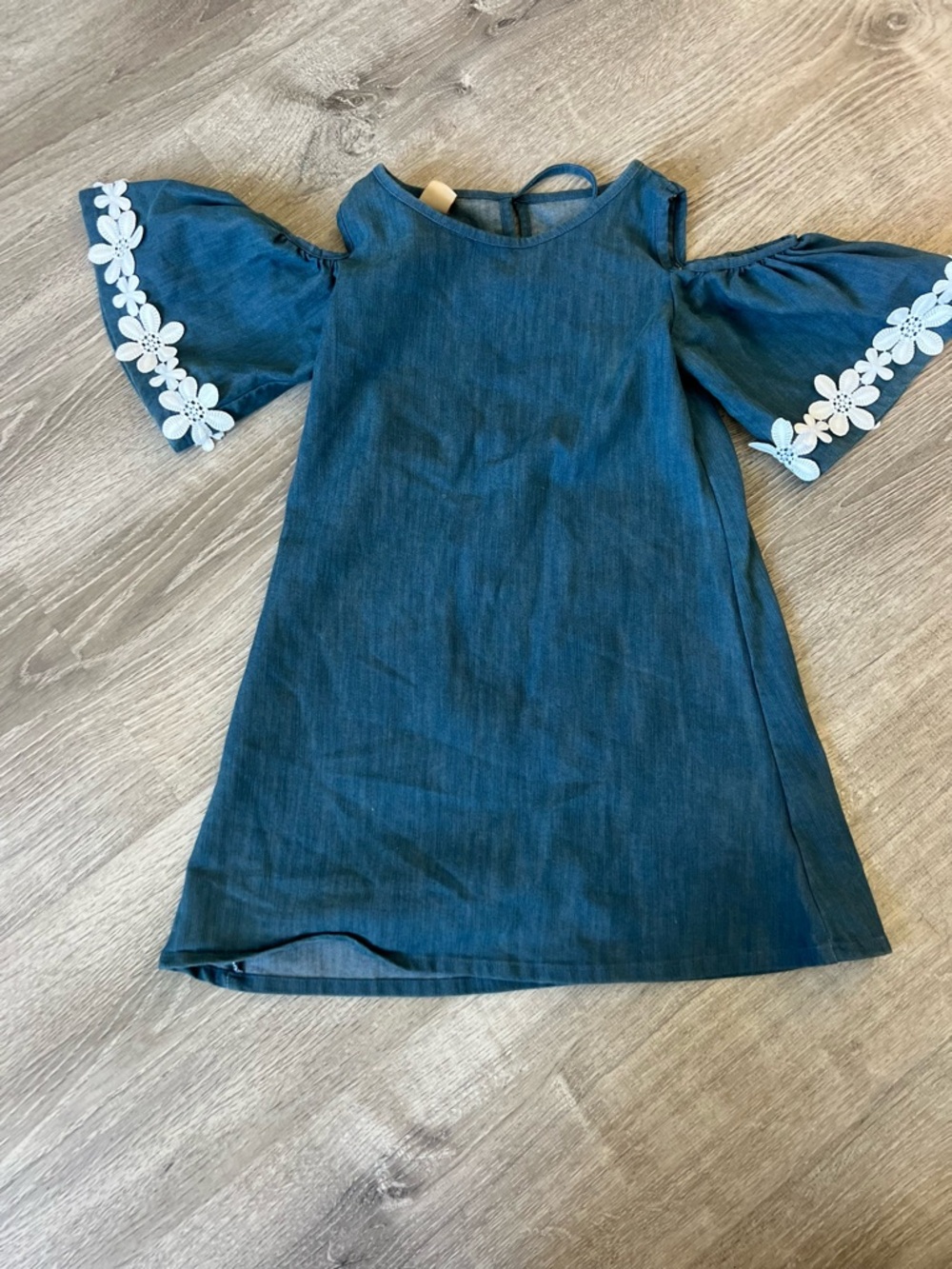 DMB COUTURE Girls' Blue Cold-Shoulder Dress with Floral Trim